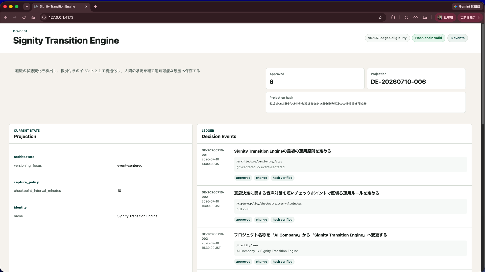 Signity Transition Engine v0.1.5 の全体画面